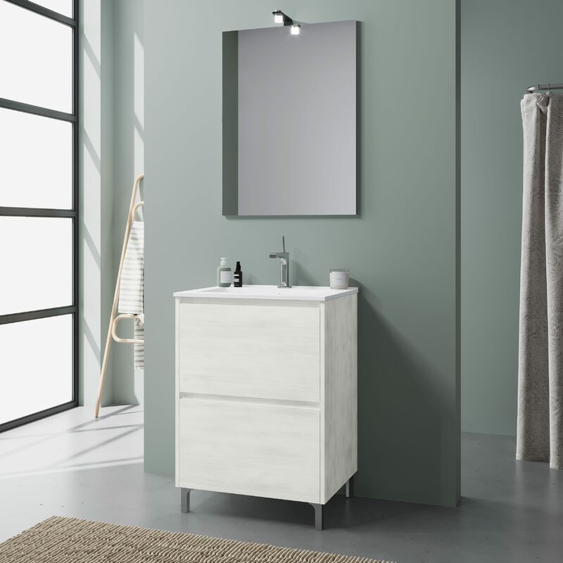 foto del prodotto kiamami valentina mobile bagno a terra 60 cm bianco con lavabo laguna