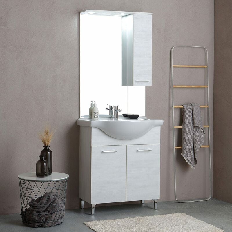 foto del prodotto kiamami valentina mobile bagno a terra 75cm quercia bianco effetto legno rimini