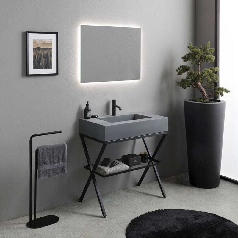 foto del prodotto kiamami valentina - mobile bagno a terra 80cm con lavabo grigio e specchio led manchester