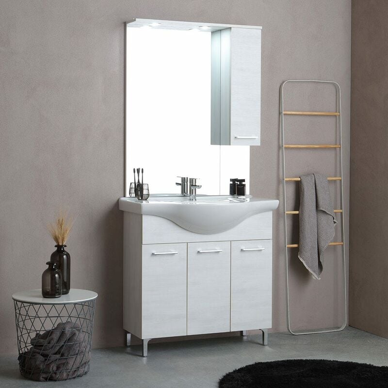 foto del prodotto kiamami valentina mobile bagno a terra 85 cm quercia bianco effetto legno rimini