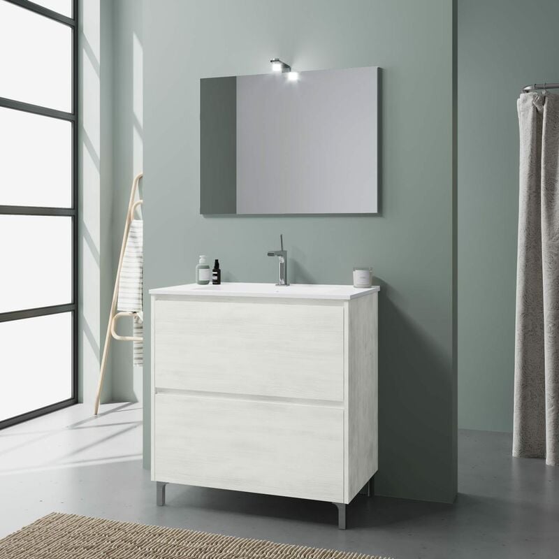 foto del prodotto kiamami valentina mobile bagno a terra cm 80 con cassetti colore bianco laguna
