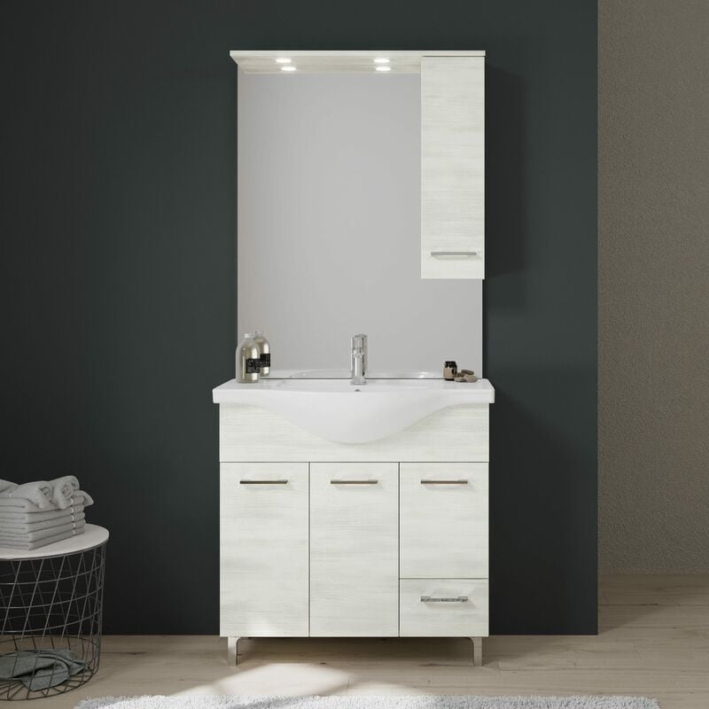 foto del prodotto kiamami valentina mobile bagno a terra cm85 con ante e cassetti quercia bianco rimini