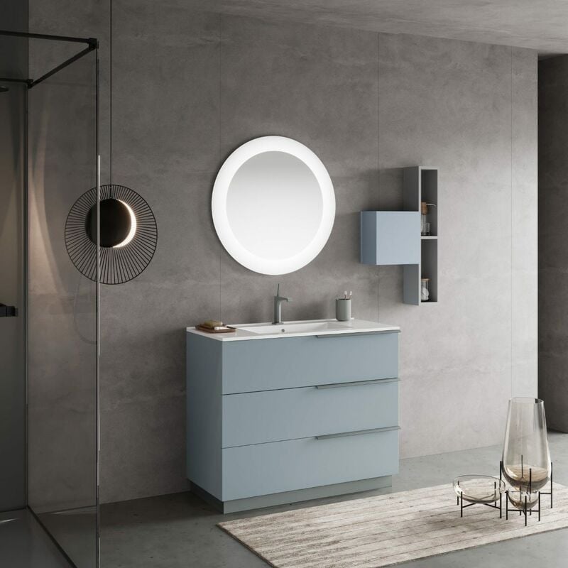 foto del prodotto kiamami valentina mobile bagno a terra con lavabo 100cm con 3 cassetti e specchio new york