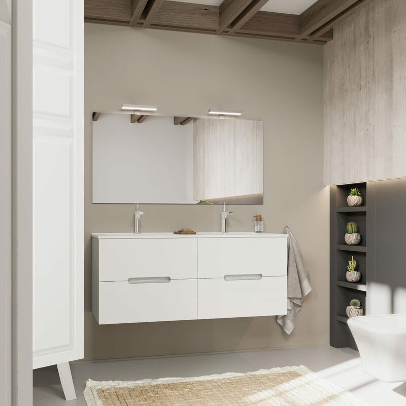 foto del prodotto kiamami valentina mobile bagno bianco e grigio 120cm, 4 cassetti, doppio lavabo magnolia