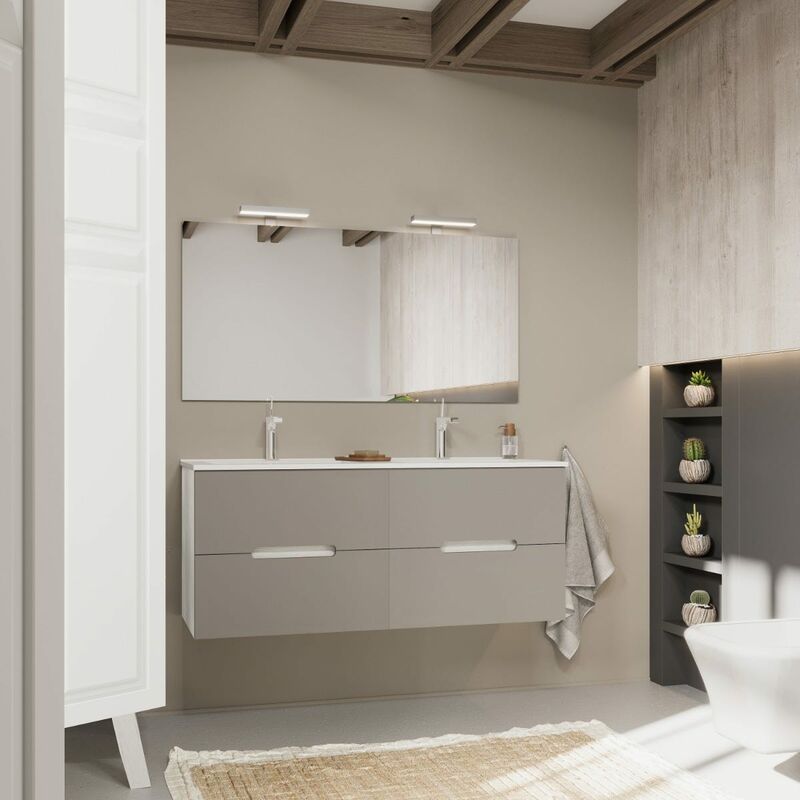 foto del prodotto kiamami valentina mobile bagno bicolore 120cm, 4 cassetti e doppio lavabo magnolia