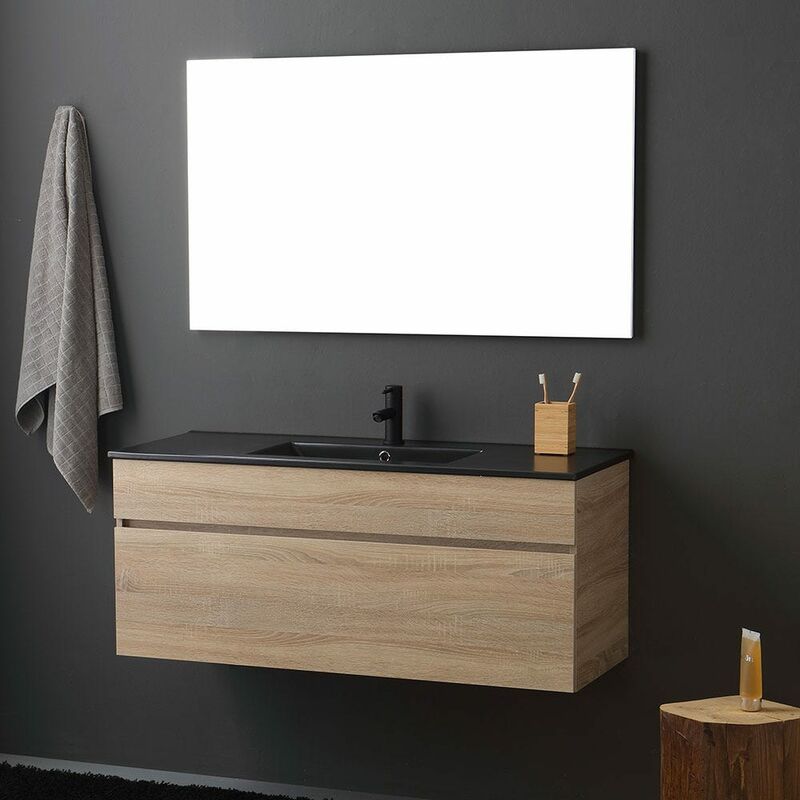 foto del prodotto kiamami valentina mobile bagno cm120 quercia effetto legno con lavabo nero singolo sole