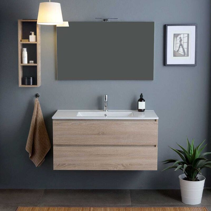 foto del prodotto kiamami valentina mobile bagno con lavabo 120cm con cassetti rovere berlin