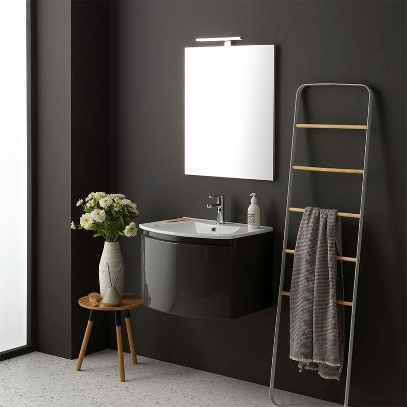 foto del prodotto kiamami valentina mobile bagno con lavabo sospeso grigio lucido specchio rettangolare riva
