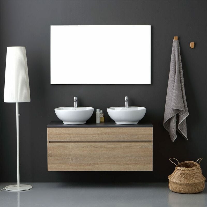 foto del prodotto kiamami valentina mobile bagno con top in legno antracite e lavabo da appoggio doppio sole