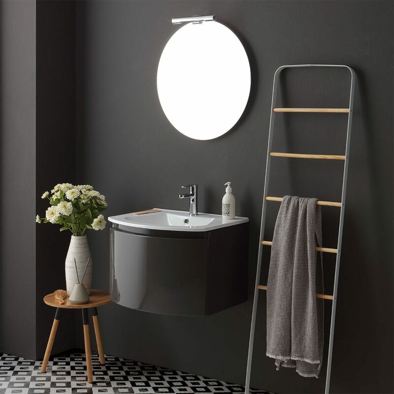 foto del prodotto kiamami valentina mobile bagno curvo sospeso cm 62 grigio lucido specchio tondo riva