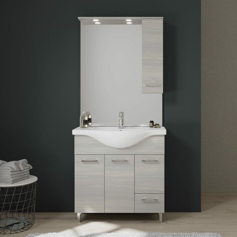 foto del prodotto kiamami valentina mobile bagno da 85 cm con piedini cromati quercia grigio rimini