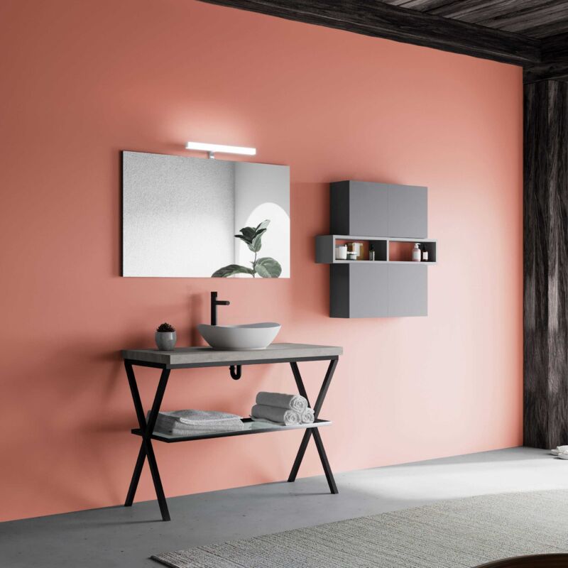 foto del prodotto kiamami valentina mobile bagno industrial cavalletto metallo 100cm, top beton e lavabo lagos