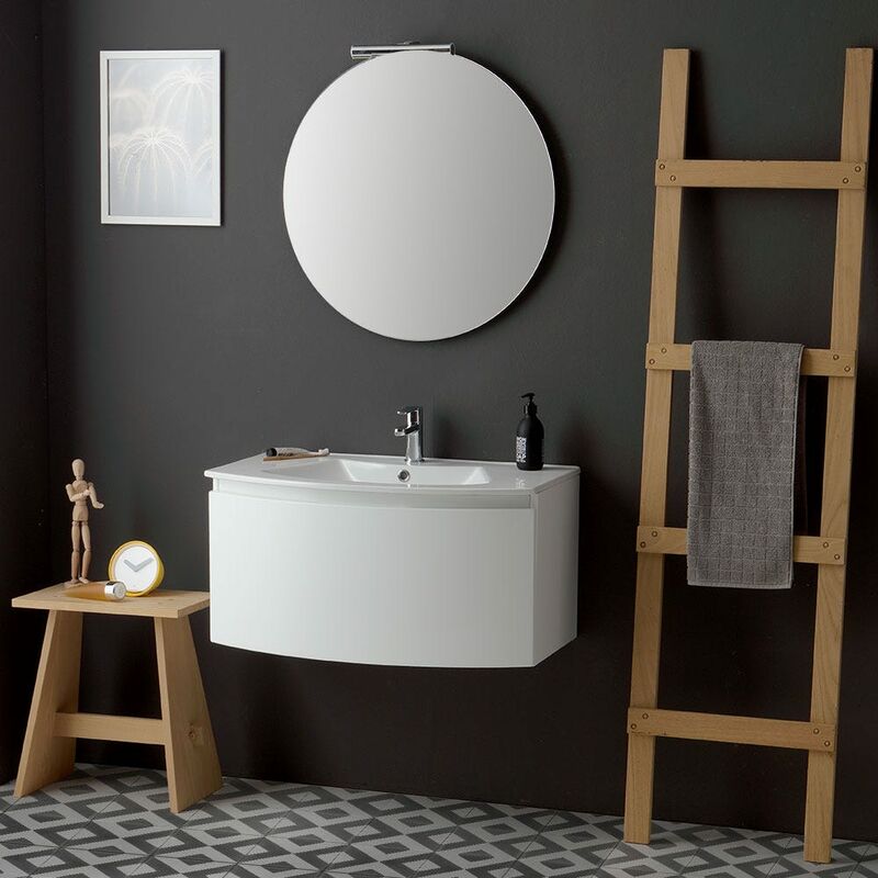 foto del prodotto kiamami valentina mobile bagno moderno sospeso cm 82 bianco specchio tondo riva