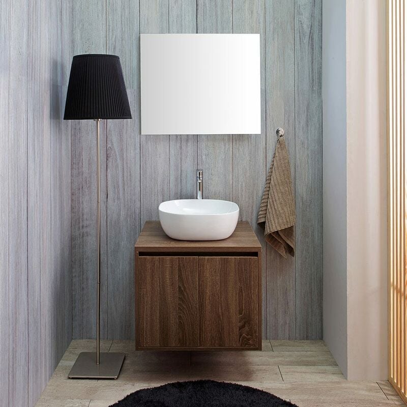 foto del prodotto kiamami valentina mobile bagno noce scuro 60cm lavabo d arredo e specchio a filo siena