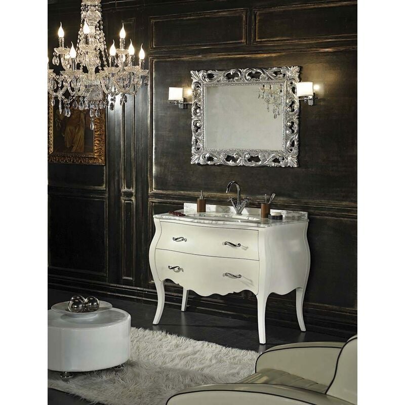 foto del prodotto kiamami valentina mobile bagno shabby barocco in bianco con cassetti e gambe