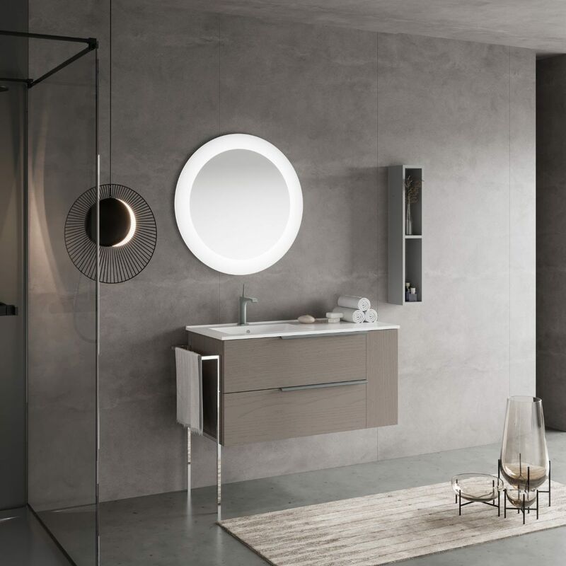foto del prodotto kiamami valentina mobile bagno sospeso 100cm cassetti grigio frassino vano laterale new york