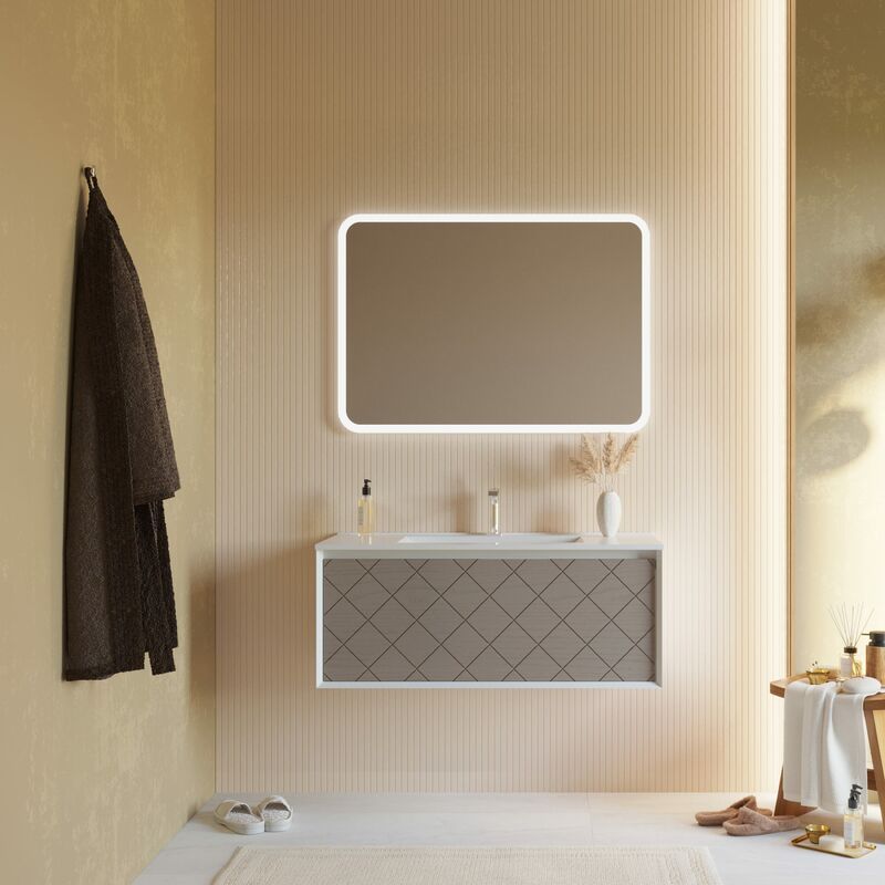 foto del prodotto kiamami valentina mobile bagno sospeso 100cm in grigio chiaro con specchio a led miami