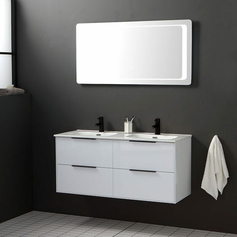foto del prodotto kiamami valentina mobile bagno sospeso 120cm bianco specchio led retroilluminato parigi