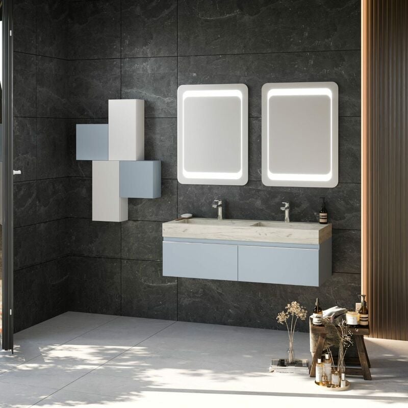 foto del prodotto kiamami valentina mobile bagno sospeso 120cm blu pastello doppio lavabo hpl diamante