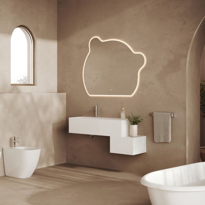 foto del prodotto kiamami valentina mobile bagno sospeso 120cm con lavabo in resina, 2 cassetti, specchio led rodi