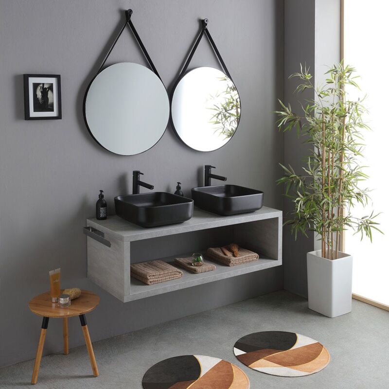 foto del prodotto kiamami valentina mobile bagno sospeso 120cm con lavabo quadrato nero opaco kyoto