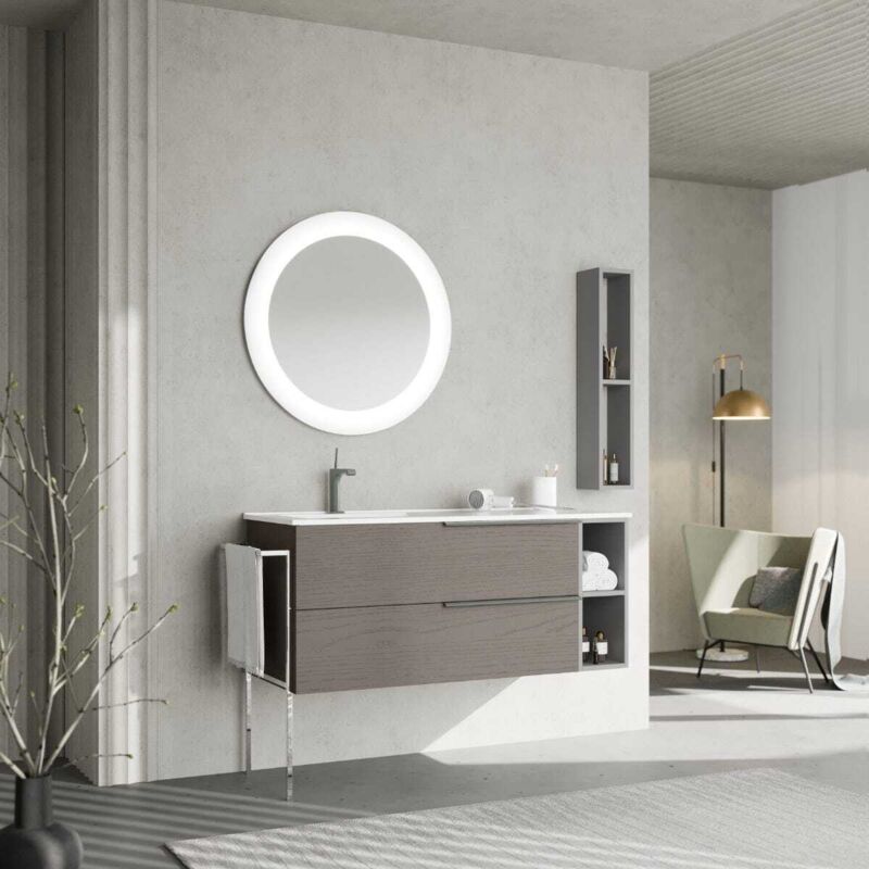 foto del prodotto kiamami valentina mobile bagno sospeso 120cm grigio frassino, portasalviette cromato new york