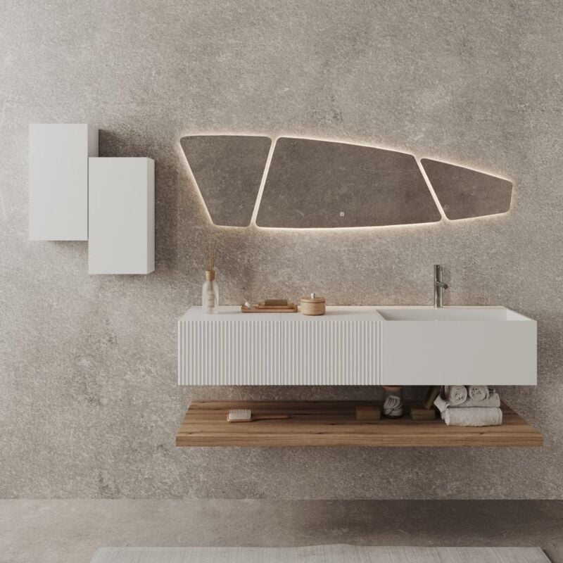 foto del prodotto kiamami valentina mobile bagno sospeso 140cm di design bianco e legno miele rodi