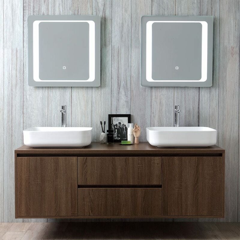 foto del prodotto kiamami valentina mobile bagno sospeso 150cm doppio lavabo e specchio led touch siena
