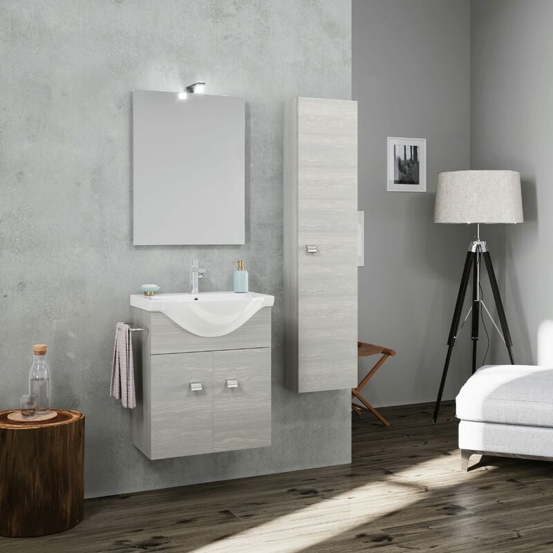 foto del prodotto kiamami valentina mobile bagno sospeso 56,5cm con colonna grigio, lavabo specchio facile