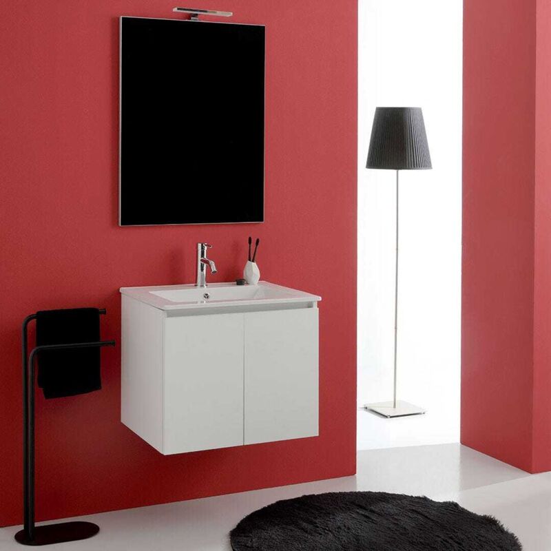 foto del prodotto kiamami valentina mobile bagno sospeso 60cm 2 ante bianco, lavabo e specchio 60x80 bilbao