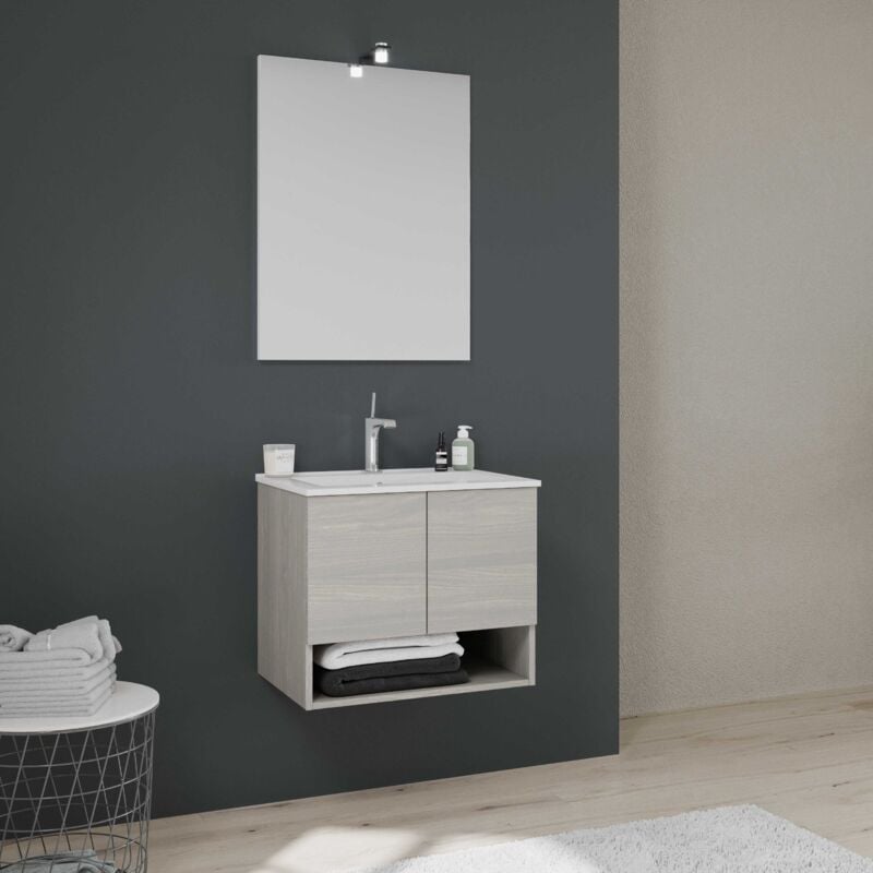 foto del prodotto kiamami valentina - mobile bagno sospeso 60cm ante+vano grigio effetto legno venezia