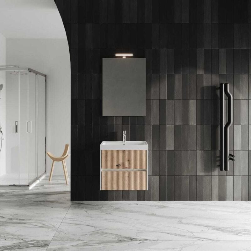 foto del prodotto kiamami valentina - mobile bagno sospeso 60cm rovere oro cannettato cortina