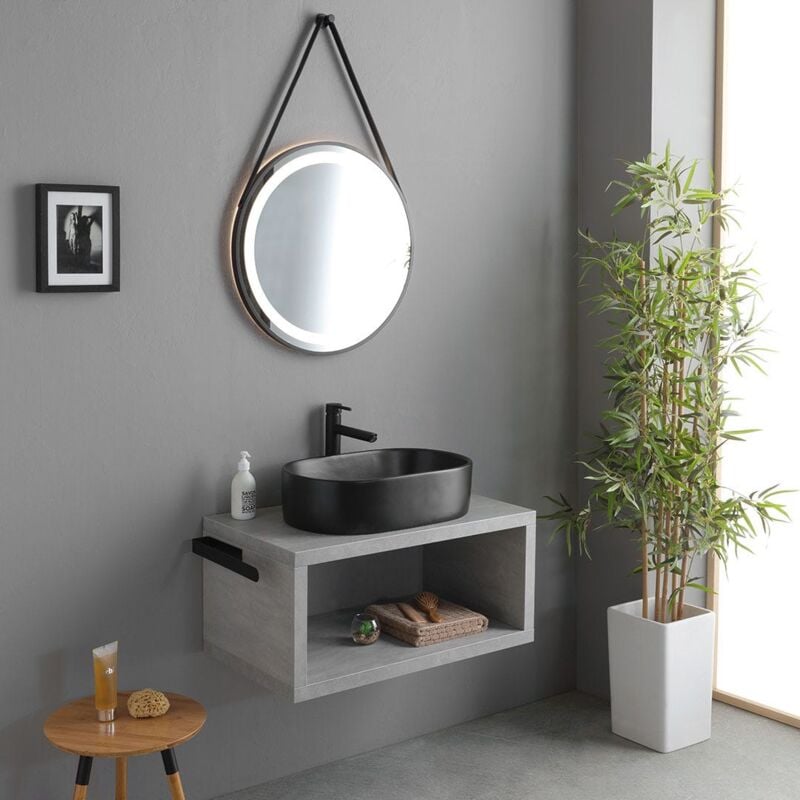 foto del prodotto kiamami valentina mobile bagno sospeso 80cm con lavabo da appoggio nero opaco kyoto