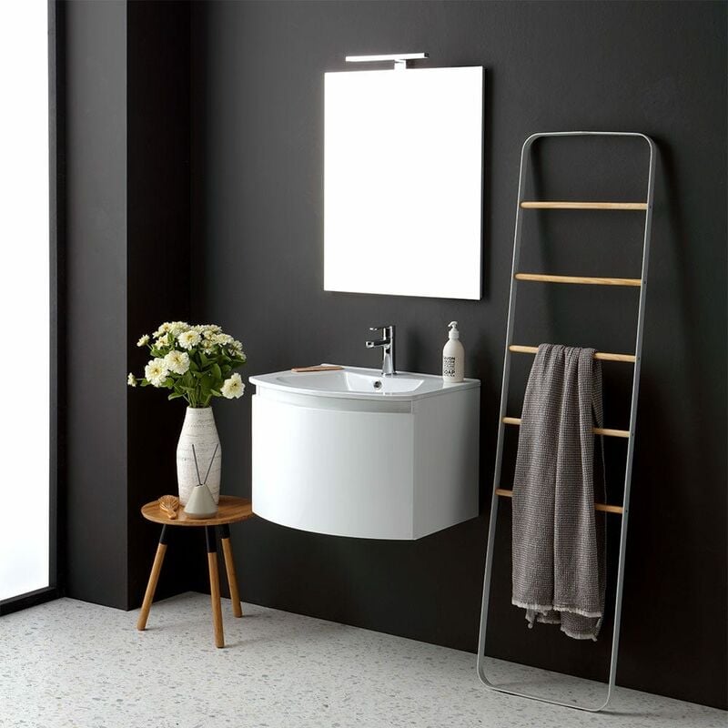 foto del prodotto kiamami valentina mobile bagno sospeso arrotondato cm 62 bianco specchio rettangolare riva