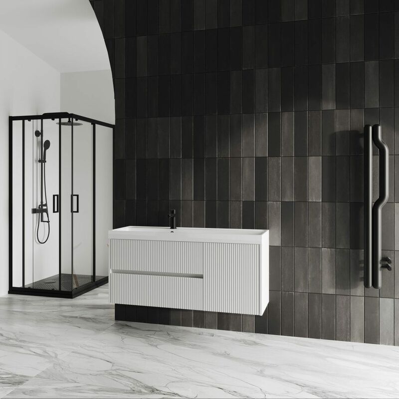 foto del prodotto kiamami valentina mobile bagno sospeso bianco opaco 120cm senza specchio cortina