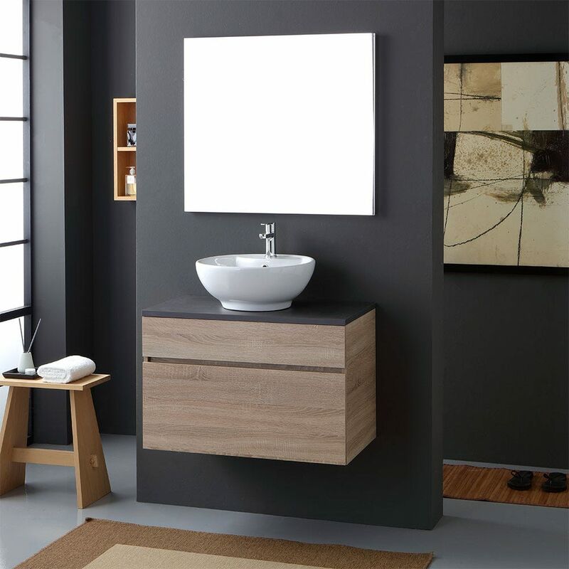 foto del prodotto kiamami valentina mobile bagno sospeso cm80 con top in legno antracite e lavabo da appoggio sole