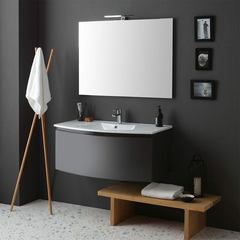 foto del prodotto kiamami valentina mobile bagno sospeso curvo cm 102 grigio ardesia specchio rettangolare riva