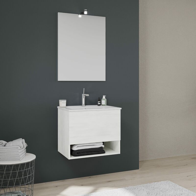 foto del prodotto kiamami valentina mobile bagno sospeso da 60cm, cassetto, vano a giorno bianco venezia