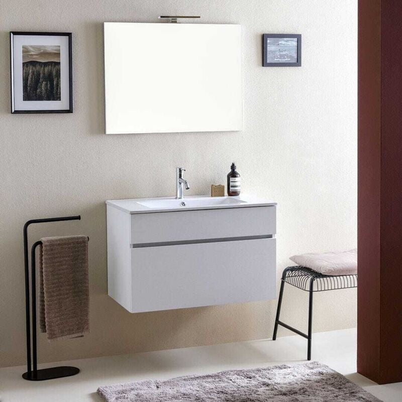 foto del prodotto kiamami valentina mobile bagno sospeso da 80 cm con cassettone bianco effetto legno sole