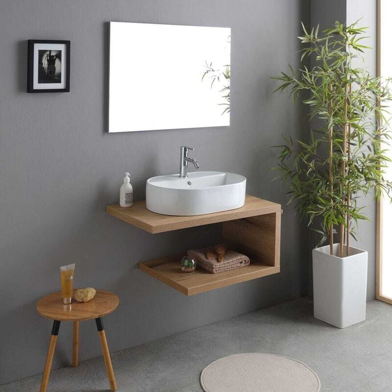 foto del prodotto kiamami valentina - mobile bagno sospeso rovere naturale 80cm con lavabo d'arredo kyoto