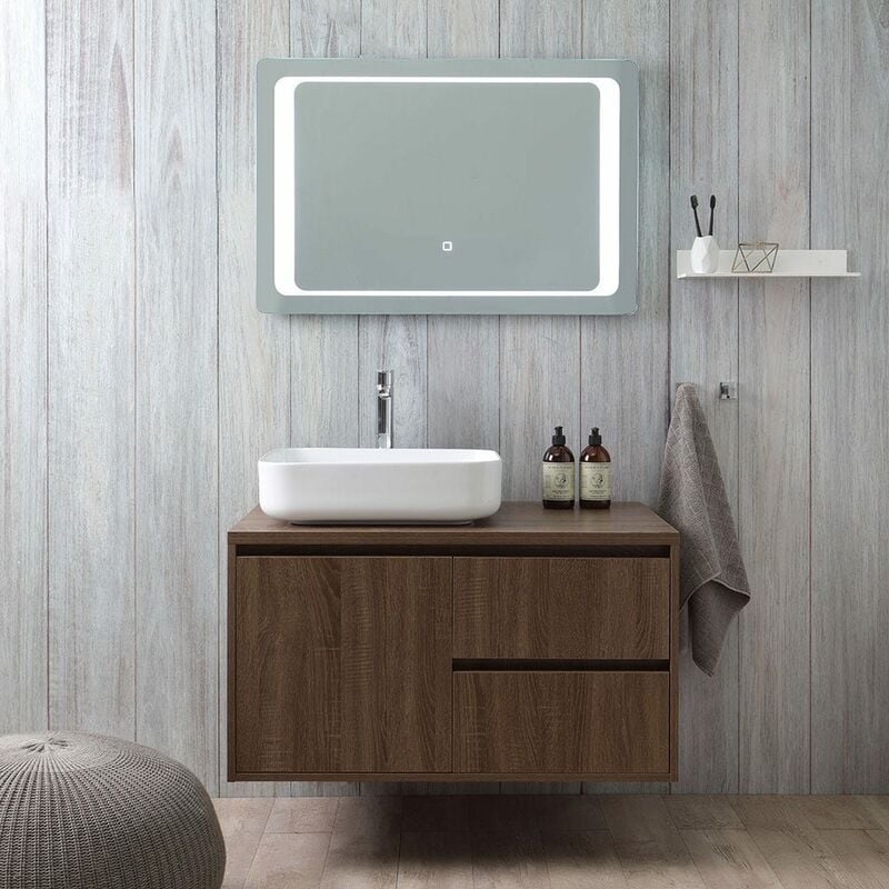 foto del prodotto kiamami valentina mobile bagno sospeso sottolavabo 90 cm e specchio led touch siena