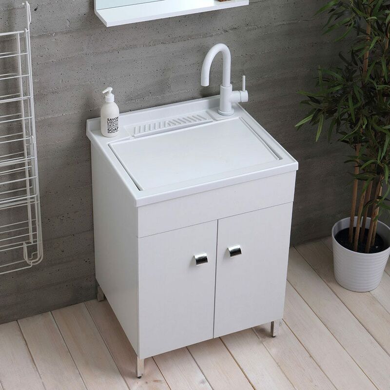 foto del prodotto kiamami valentina mobile lavanderia 60x50 cm bianco con lavandino in resina profondo