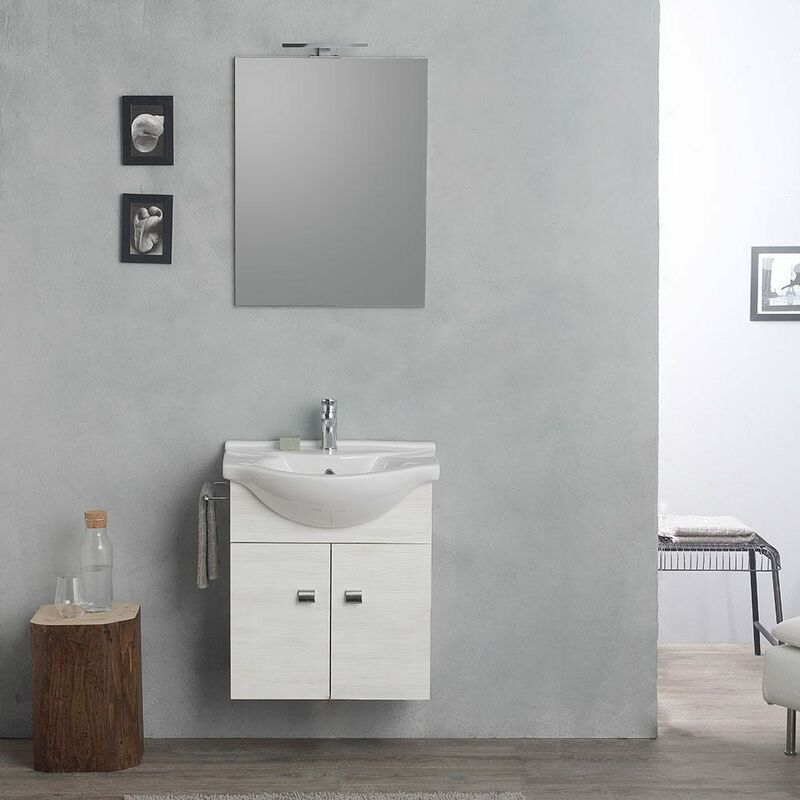 foto del prodotto kiamami valentina mobile sospeso 58cm con lavabo, specchio e luce quercia bianco facile