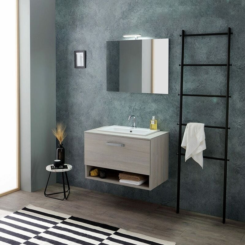 foto del prodotto kiamami valentina mobile sospeso 80cm rovere grigio con lavabo soprapiano lotto