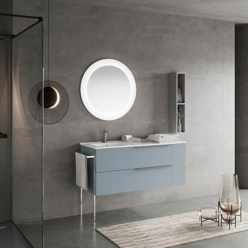 foto del prodotto kiamami valentina mobile sospeso bagno 120cm celeste, 2 cassetti, portasalviette cromato new york