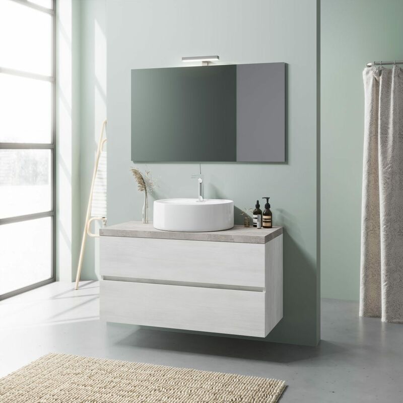 foto del prodotto kiamami valentina mobile sottolavabo bagno 100cm rovere bianco e beton, lavabo a ciotola elba