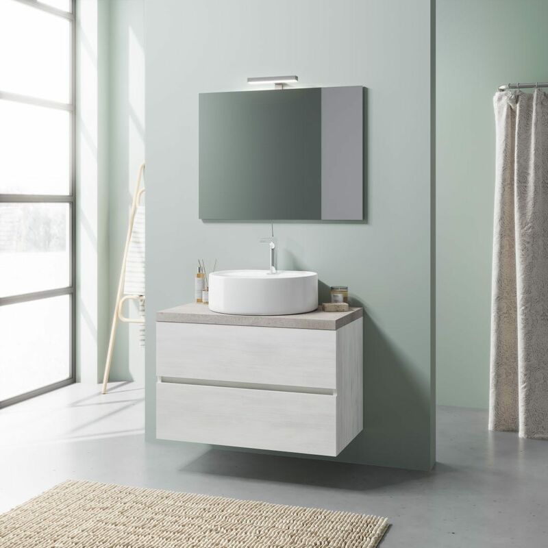 foto del prodotto kiamami valentina mobile sottolavabo sospeso 80cm rovere bianco e beton, lavabo arredo elba