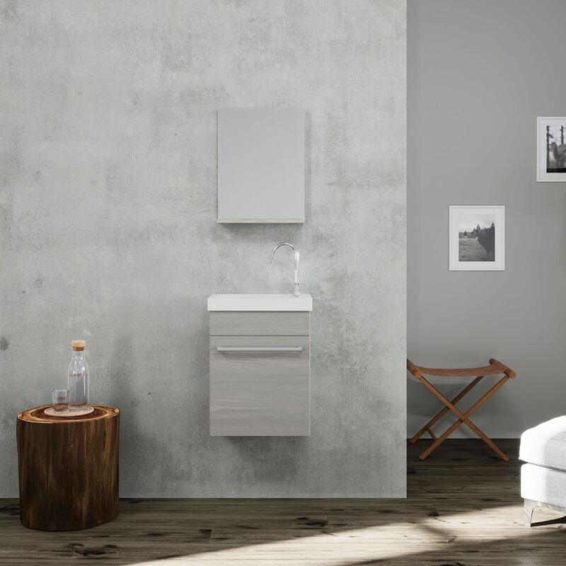foto del prodotto kiamami valentina mobiletto bagno sospeso salvaspazio 42cm grigio effetto legno smart