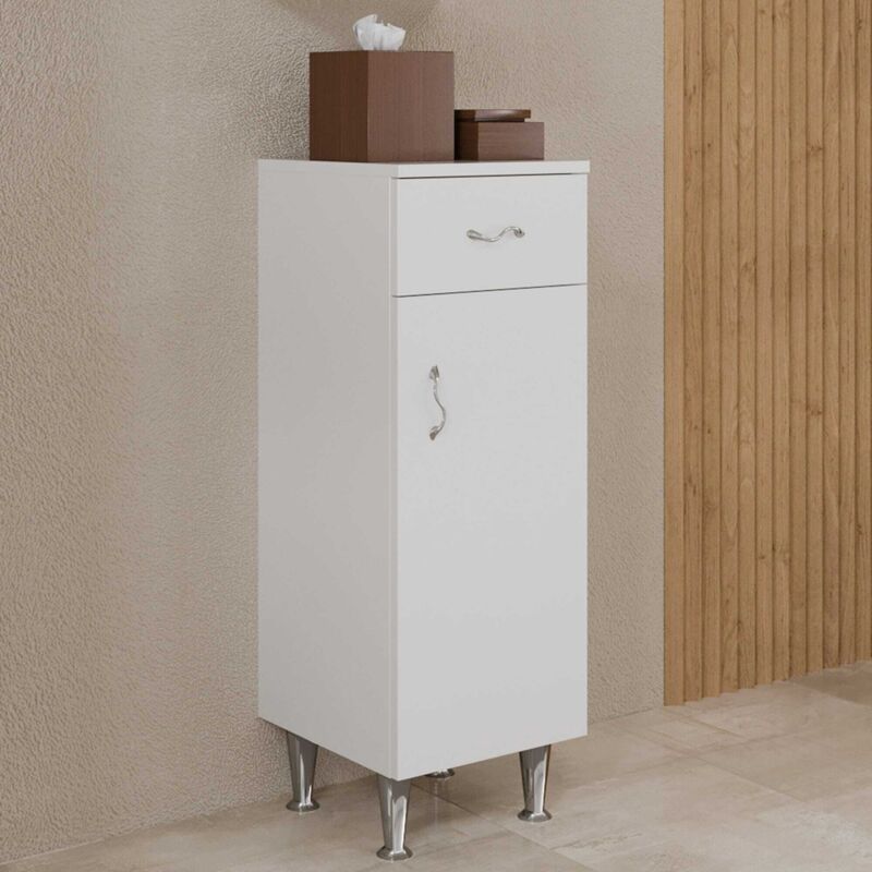 foto del prodotto kiamami valentina mobiletto per bagno a terra con anta e cassetto bianco lucido easy