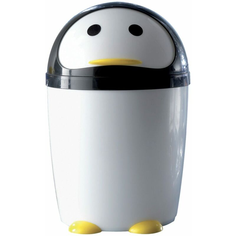foto del prodotto kiamami valentina pattumiera bagno pinguino da 7,5 litri bianco nero in resina